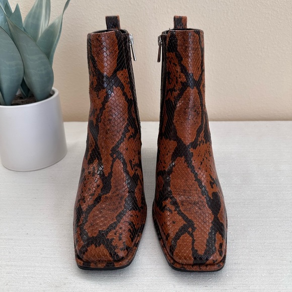 Violeta Brown/Tan Snake Skin Leather Heeled Zip Ankle Boots Women’s EU38 US7 - Picture 2 of 14